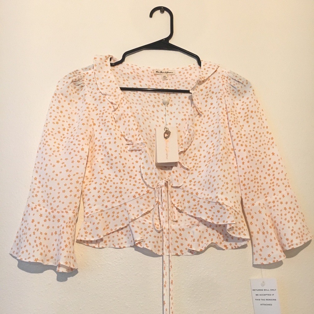 For Love & Lemons Star Print Ruffle Sleeve Blouse